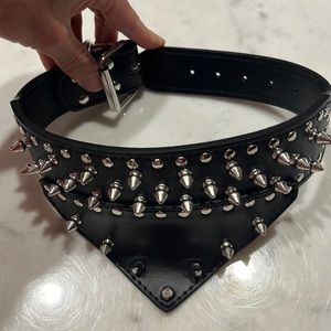 Studded Spiked faux leather Dog collar with studded bandanna detail size M/L